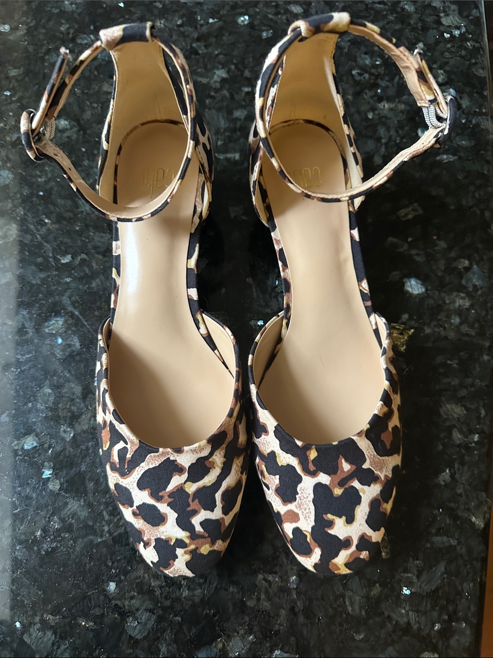 CAbi Leopard-Print Ankle-Strap Pumps in Beige and Black